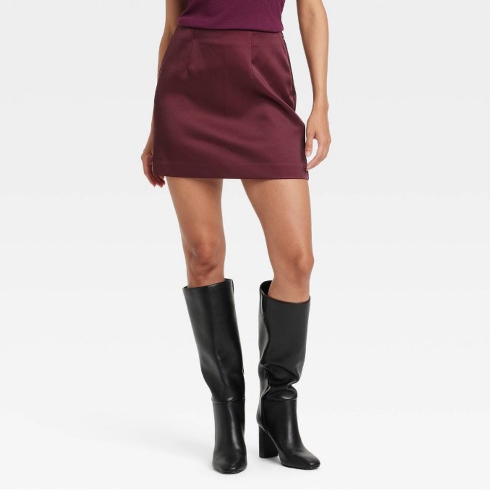 Burgundy Satin Mini Skirt